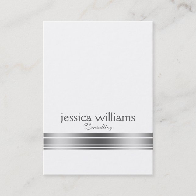 Modern Minimal Silver Stripe Accent Business Card (Front)