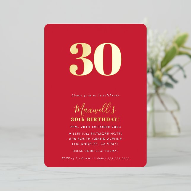 MODERN MINIMAL simple 30th birthday party red (Standing Front)