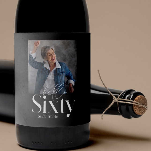 Modern minimal simple black 60th birthday wine label (Creator Uploaded)