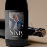 Modern minimal simple black 60th birthday wine label<br><div class="desc">Modern minimal typography simple photo black and white 60th birthday party door decor wine label. Part of a contemporary collection.</div>