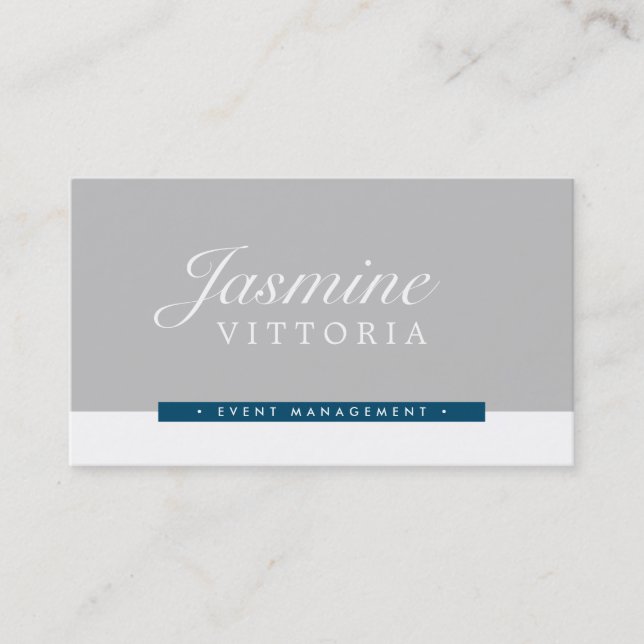 MODERN MINIMAL simple black colour silver grey nav Business Card (Front)