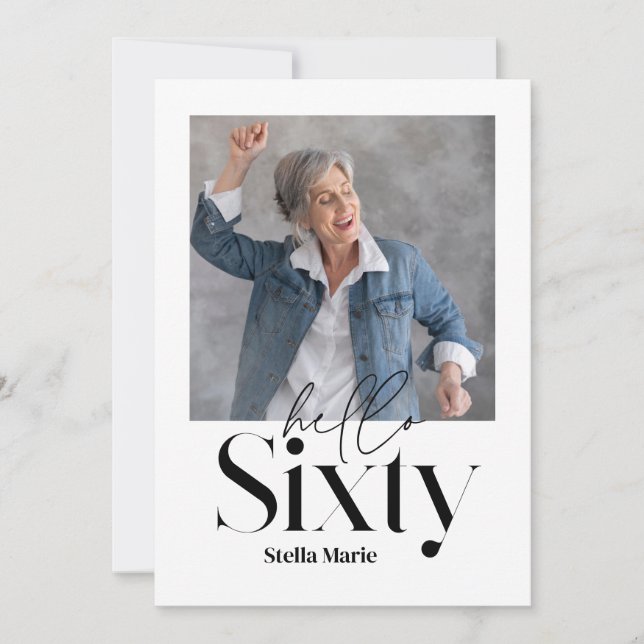 Modern minimal simple black & white 60th birthday invitation (Front)
