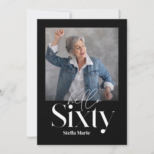 Modern minimal simple black & white 60th birthday invitation (Front)
