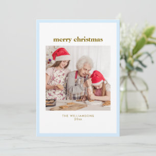 Modern Minimal Simple Blue Border Christmas Photo Holiday Card
