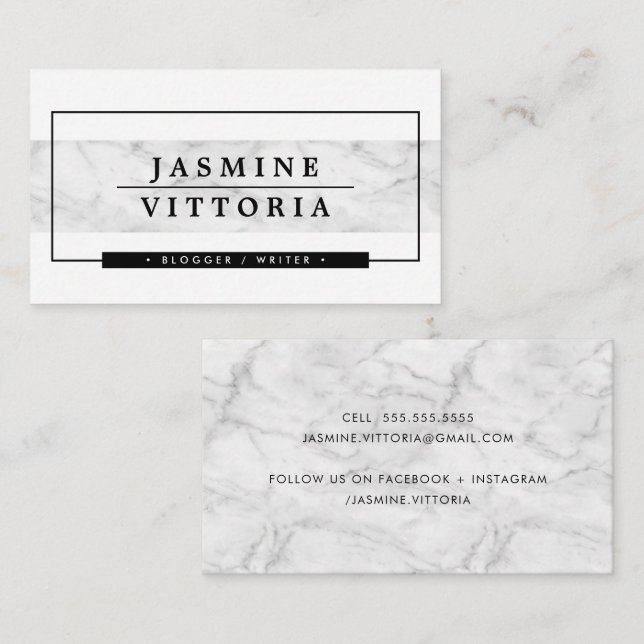 MODERN MINIMAL simple border grey marble band Business Card (Front/Back)