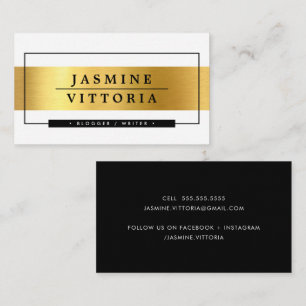 MODERN MINIMAL simple border shiny gold band black Business Card