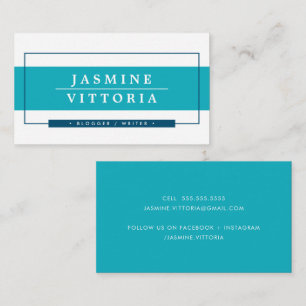 MODERN MINIMAL simple border turquoise blue navy Business Card