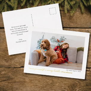 modern minimal simple Christmas foil photo Holiday Postcard
