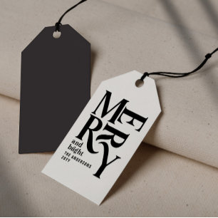 Modern minimal simple cream black Christmas Gift Tags