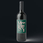 Modern minimal simple green pink Christmas Wine Label<br><div class="desc">Budget Modern minimal traditional retro vintage graphic typography green and pink merry Christmas holiday thank you tag. Part of a bold fun holiday collection.</div>