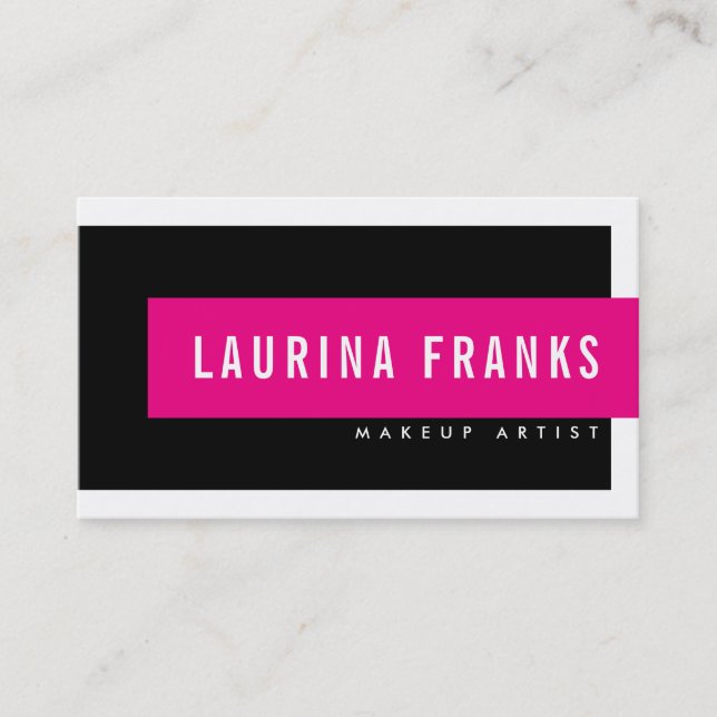 MODERN MINIMAL simple name chic hot pink black Business Card (Front)