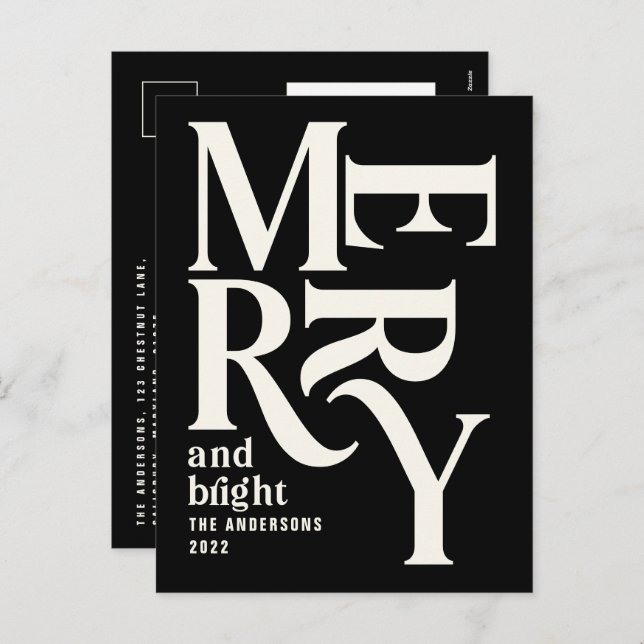 Modern minimal simple navy black merry Christmas Holiday Postcard (Front/Back)