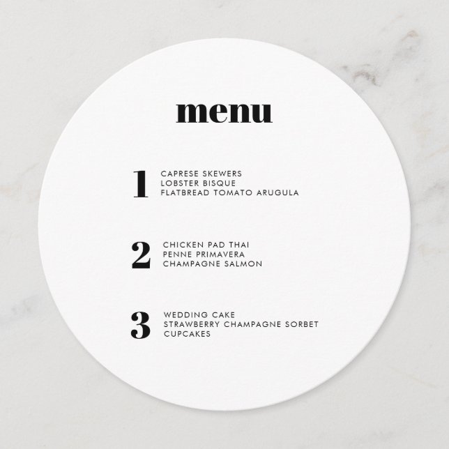 Modern Minimal Simple Round Circle Wedding Menu  (Front)
