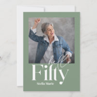 Modern minimal simple sage green 50th birthday