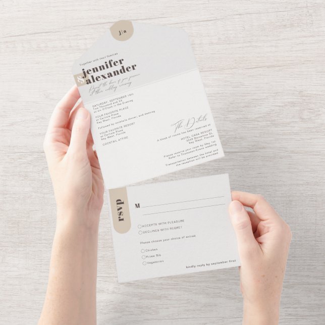 Modern Minimal Simple Taupe Wedding All In One Inv All In One Invitation (Tearaway)