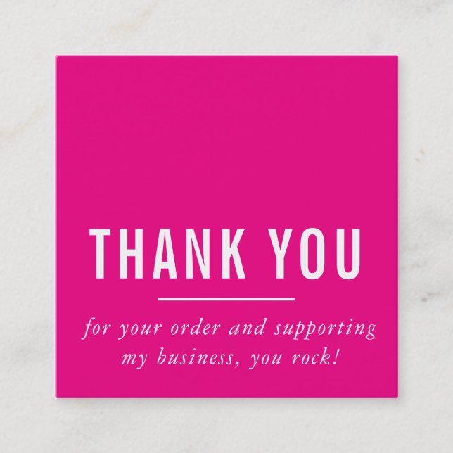 MODERN MINIMAL simple thank you bright pink LOGO Square Business Card (Front)