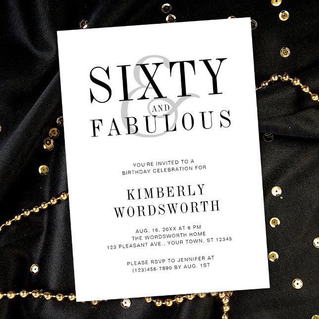 Modern Minimal Sixty and Fabulous 60th Birthday Invitation (Creator Uploaded)