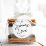 Modern Minimal S'More Love Wedding Favour Classic Round Sticker<br><div class="desc">These Modern Minimalist S'More Love wedding favour stickers are perfect for a minimalist wedding or a modern wedding. This simple design features a hand script font that is perfect for your event. Customisable all of the wording to be in any colour. You can also add any image, if you like!...</div>