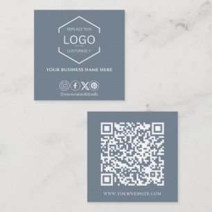 Modern Minimal Social Media QR Code Dusty Blue Square Business Card
