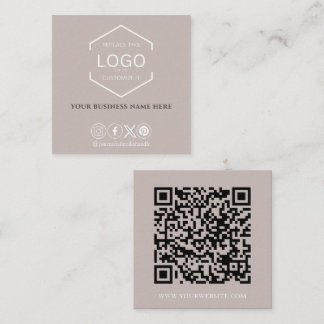 Modern Minimal Social Media QR Code Taupe Square Business Card