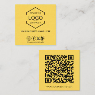Modern Minimal Social Media QR Code Yellow Square Business Card