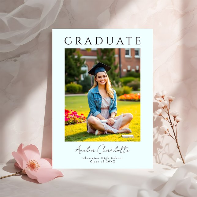 Modern Minimal Soft Blue Two Photo Graduation  Invitation (Creator Uploaded)