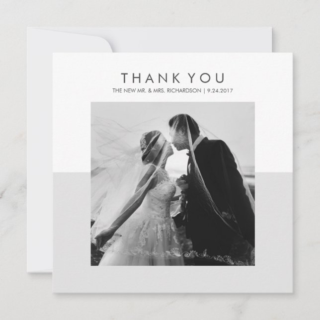 Modern Minimal Soft Grey Wedding Thank You Photo (Front)