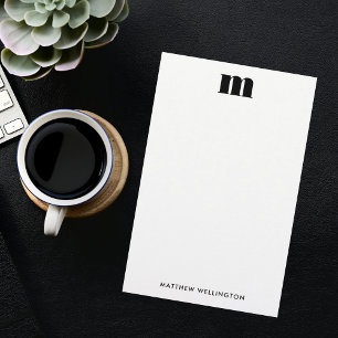Modern Minimal Solid Black Monogram Stationery