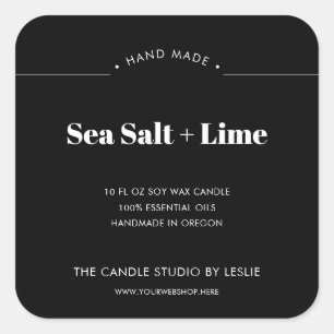 Modern Minimal Solid Black Packaging Candle Square Sticker