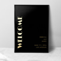 Modern Minimal Solid Black Welcome Wedding Gold