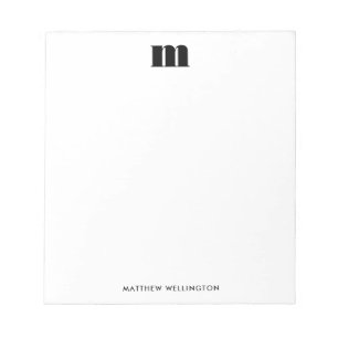 Modern Minimal Solid Black White Custom Monogram Notepad