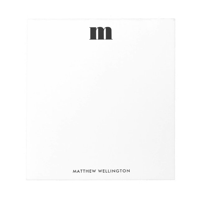 Modern Minimal Solid Black White Custom Monogram  Notepad (Front)