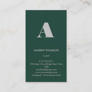 Modern Minimal Solid Emerald Monogram Vertical Business Card