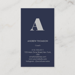 Modern Minimal Solid Navy Monogram Vertical Business Card