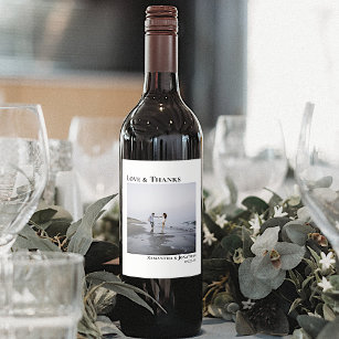 Modern Minimal Square Photo Love & Thanks Wedding Wine Label