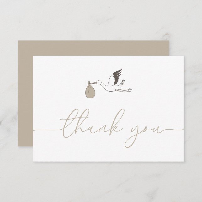Modern Minimal Stork Baby Shower Thank You Card (Front/Back)