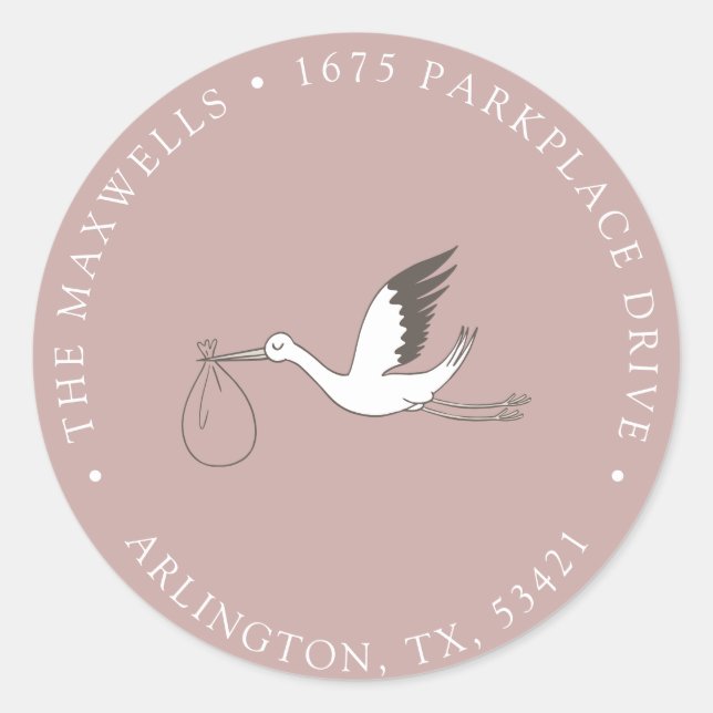 Modern Minimal Stork Return Address Classic Round Sticker (Front)
