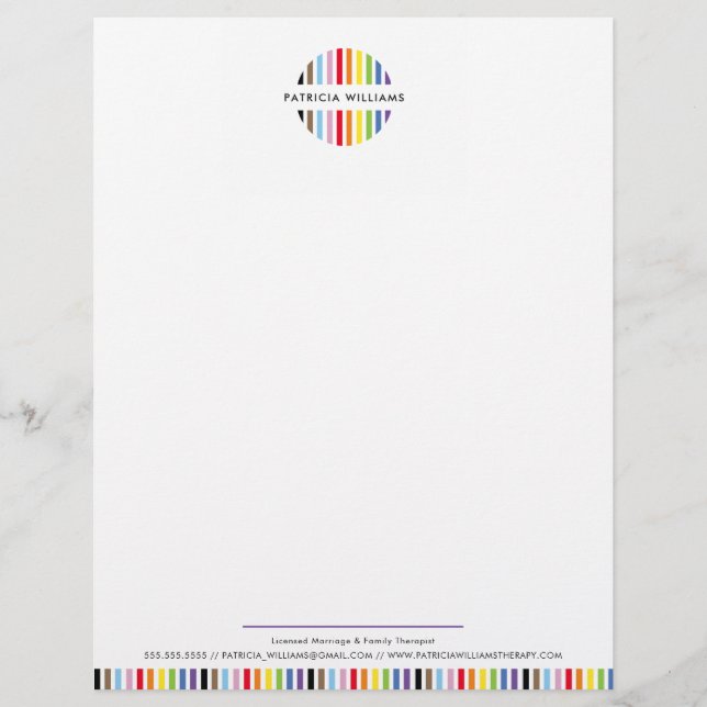 MODERN MINIMAL stripe logo rainbow pride LGBTQ Custom Letterhead (Front)