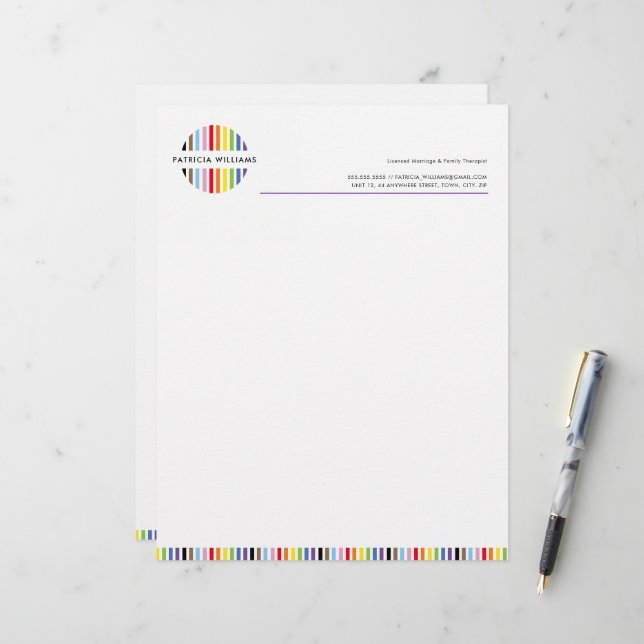 MODERN MINIMAL stripe logo rainbow pride LGBTQ Custom Letterhead (Front/Back In Situ)