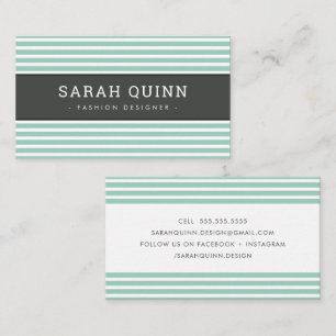 MODERN MINIMAL STRIPE mint dark grey white type Business Card