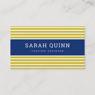 MODERN MINIMAL STRIPE mustard navy blue white type Business Card