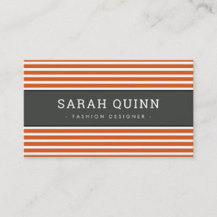 MODERN MINIMAL STRIPE orange dark grey white type Business Card