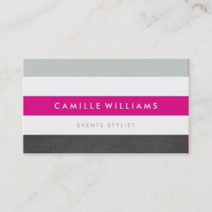 MODERN MINIMAL stripe pattern simple hot pink grey Business Card