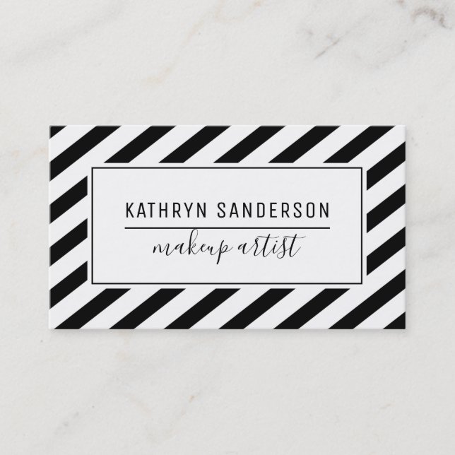 MODERN MINIMAL STRIPE simple black white Business Card (Front)