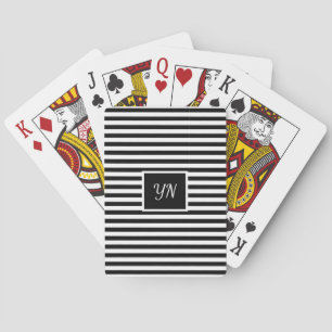 Modern Minimal Striped Black and White initials  Playing Cards