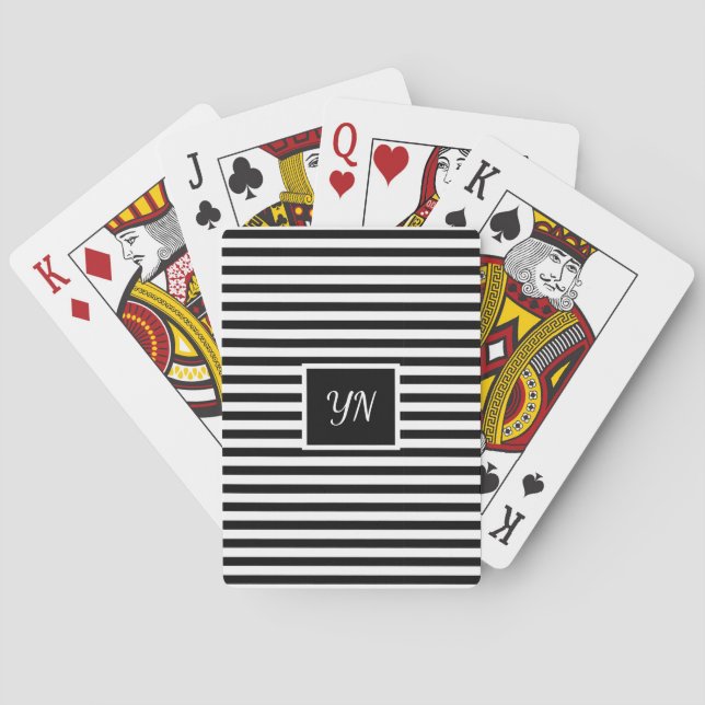 Modern Minimal Striped Black and White initials  Playing Cards (Back)
