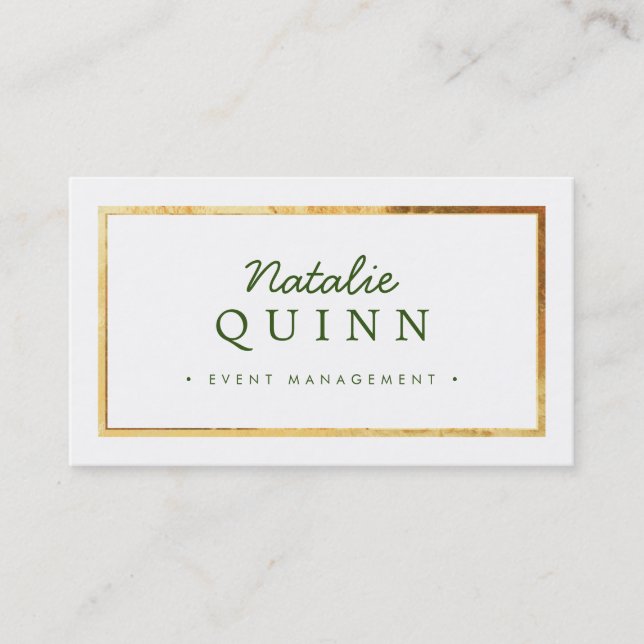 MODERN MINIMAL stylish gold border dark green Business Card (Front)