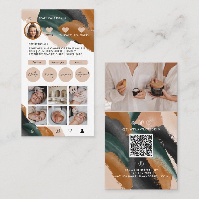 Modern minimal stylish multi photo QR CODE Busines Business Card (Front/Back)