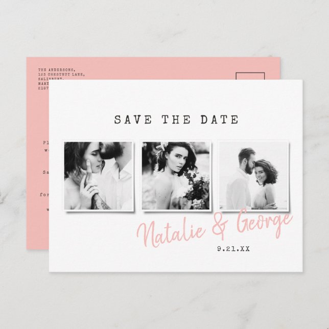 Modern minimal stylish multi photo wedding announcement postcard (Front/Back)