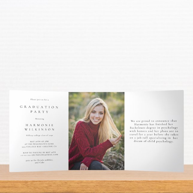 Modern minimal stylish photo college graduation  Tri-Fold invitation (Creator Uploaded)